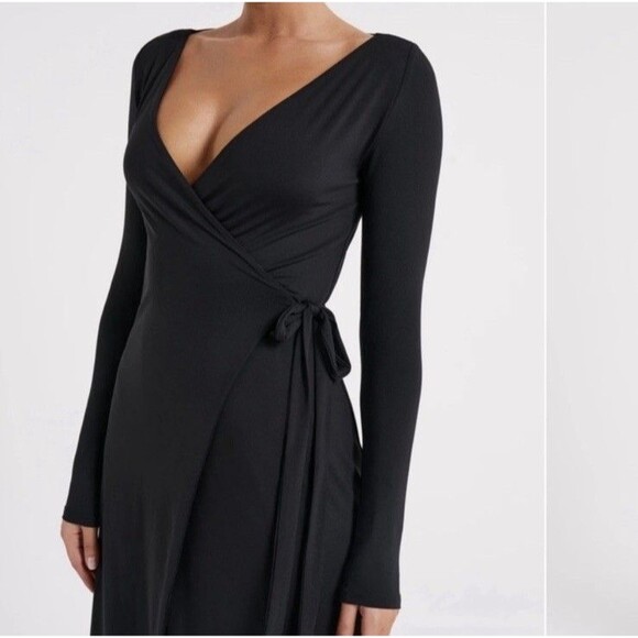 Meshki Gillian Recycled Nylon Long Sleeve Stretchy Dress In Black Size Medium - Picture 2 of 12